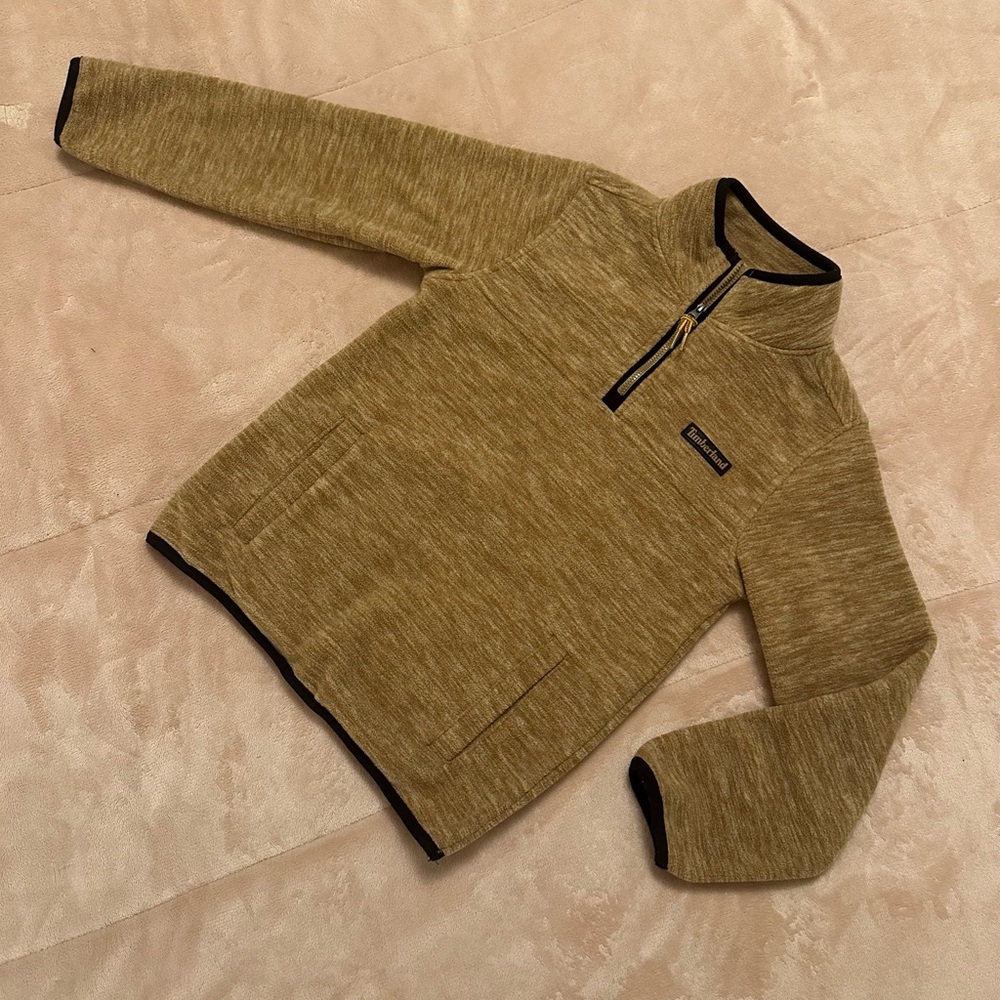 Timberland Kid's Zip-Up Sweater in Tan with Black Accents